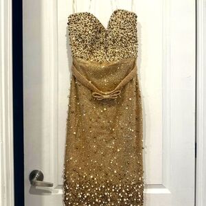 Prom midi evening dress beaded strapless